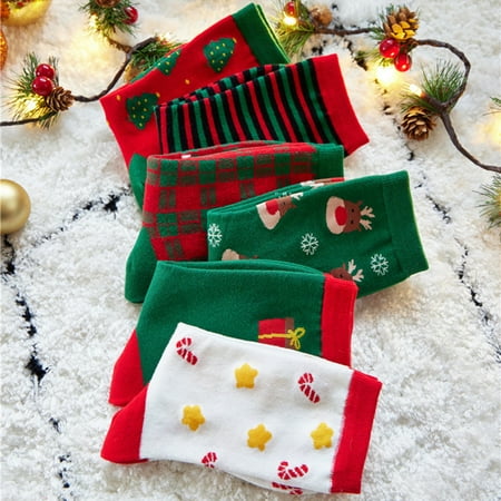 

4 Pairs Christmas Socks Adorable Santa Print Thoughtful Gift Christmas Favor Printing Women Socks for Girl