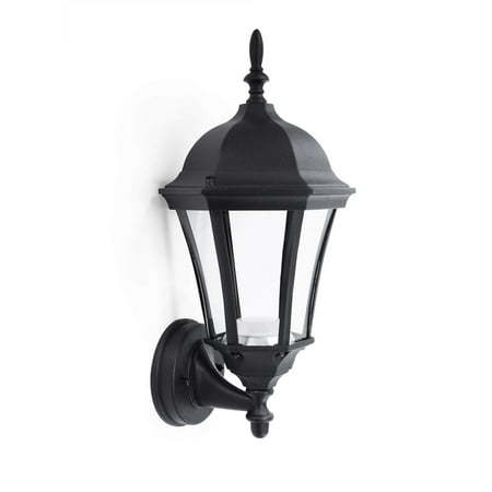 

CORAMDEO Outdoor Cast LED Wall Sconce Lantern for Porch Patio Garage Barn Wet Location Built in LED gives 60W of light 800 Lumens 3K Black Durable Cast Aluminum w/Clear Glass (W044-830LED-BK)