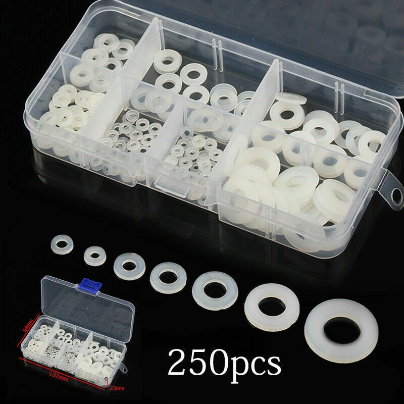 250PCS Nylon Flat Washer Assortment Kit M2 M2.5 M3 M4 M5 M6 M8 Screw