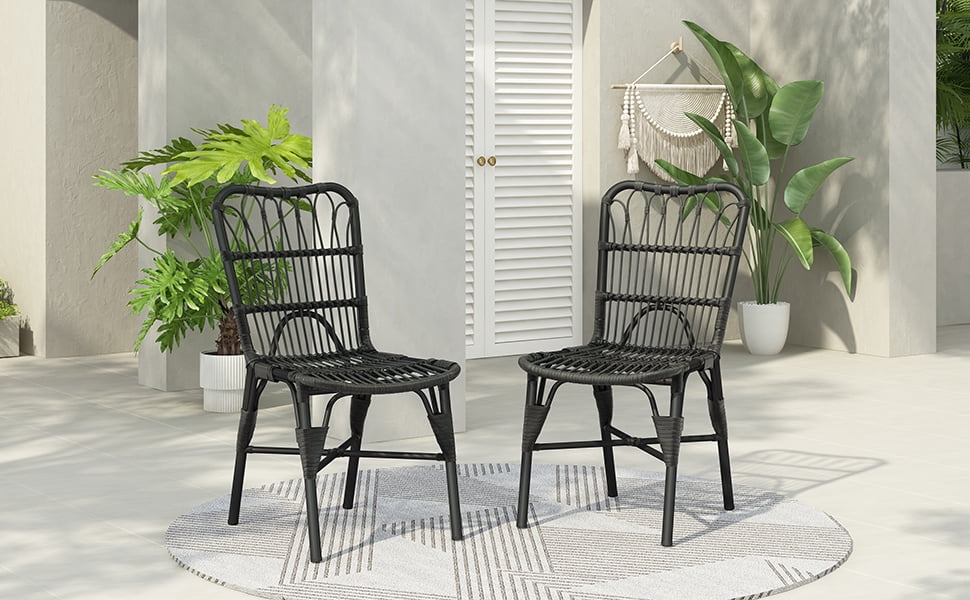 Euroco Outdoor PE Wicker Patio Dining Chairs Set of 2,Outdoor Rattan chairs for Backyard, Poolside, Garden, GREY