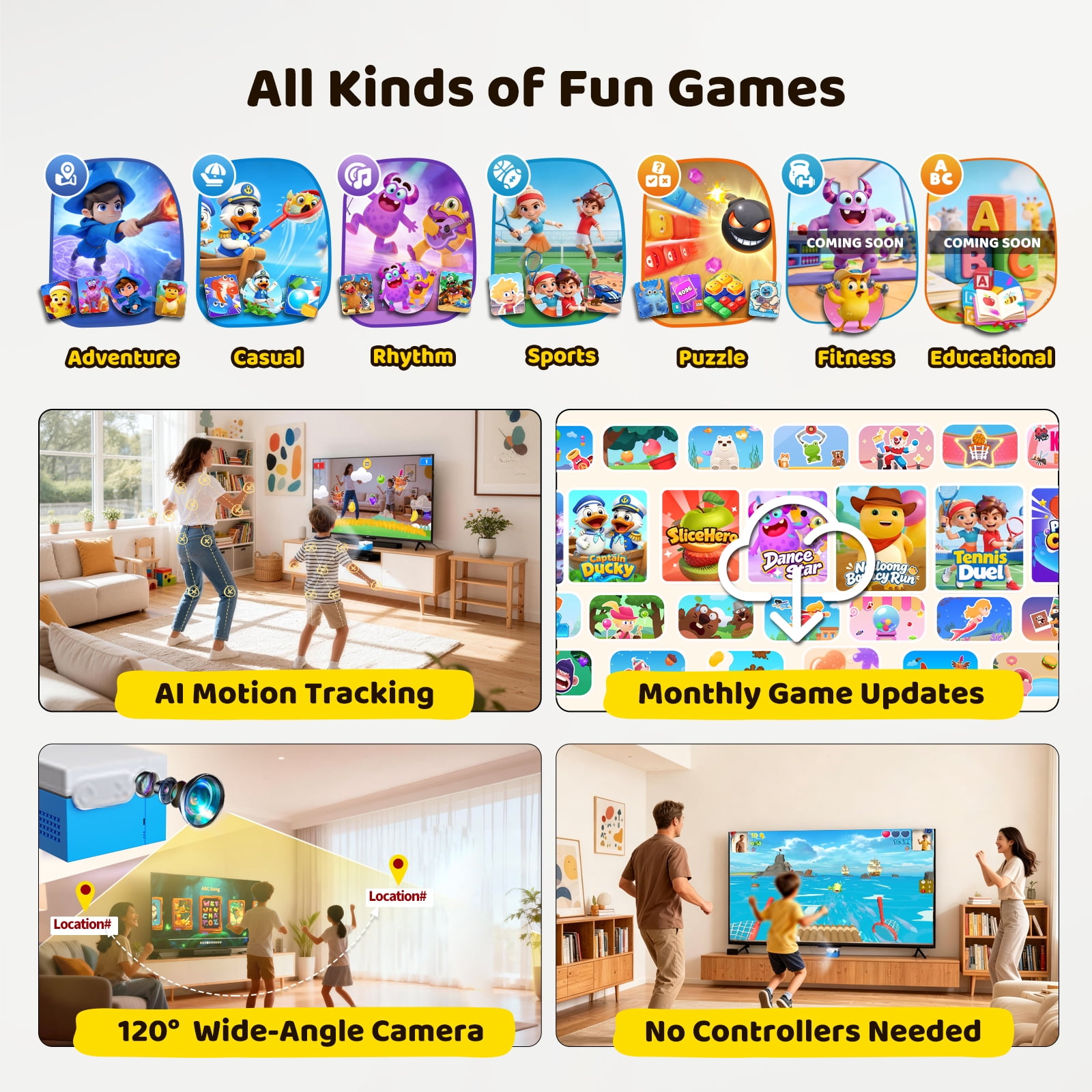 KINHANK MotionX Video Game Consoles with 40+ Games for Kids & Families,Continuous updates,Plug & Play,Indoor Active Play System