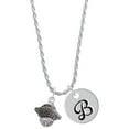 thumbnail image 1 of Delight Jewelry Silvertone Large Fancy Square with Rope Border Spinner Silvertone Script Initial Disc - B - Charm Necklace, 20"+3", 1 of 4