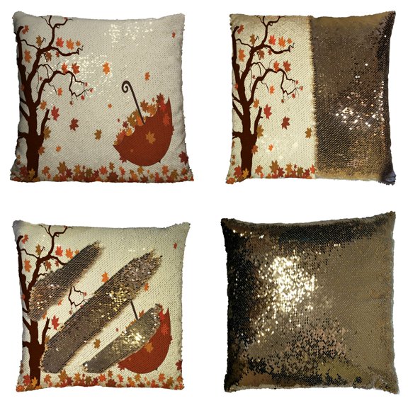 ZKGK Fallen Leaves in Autumn Reversible Mermaid Sequin Pillow Case 16x16 inches