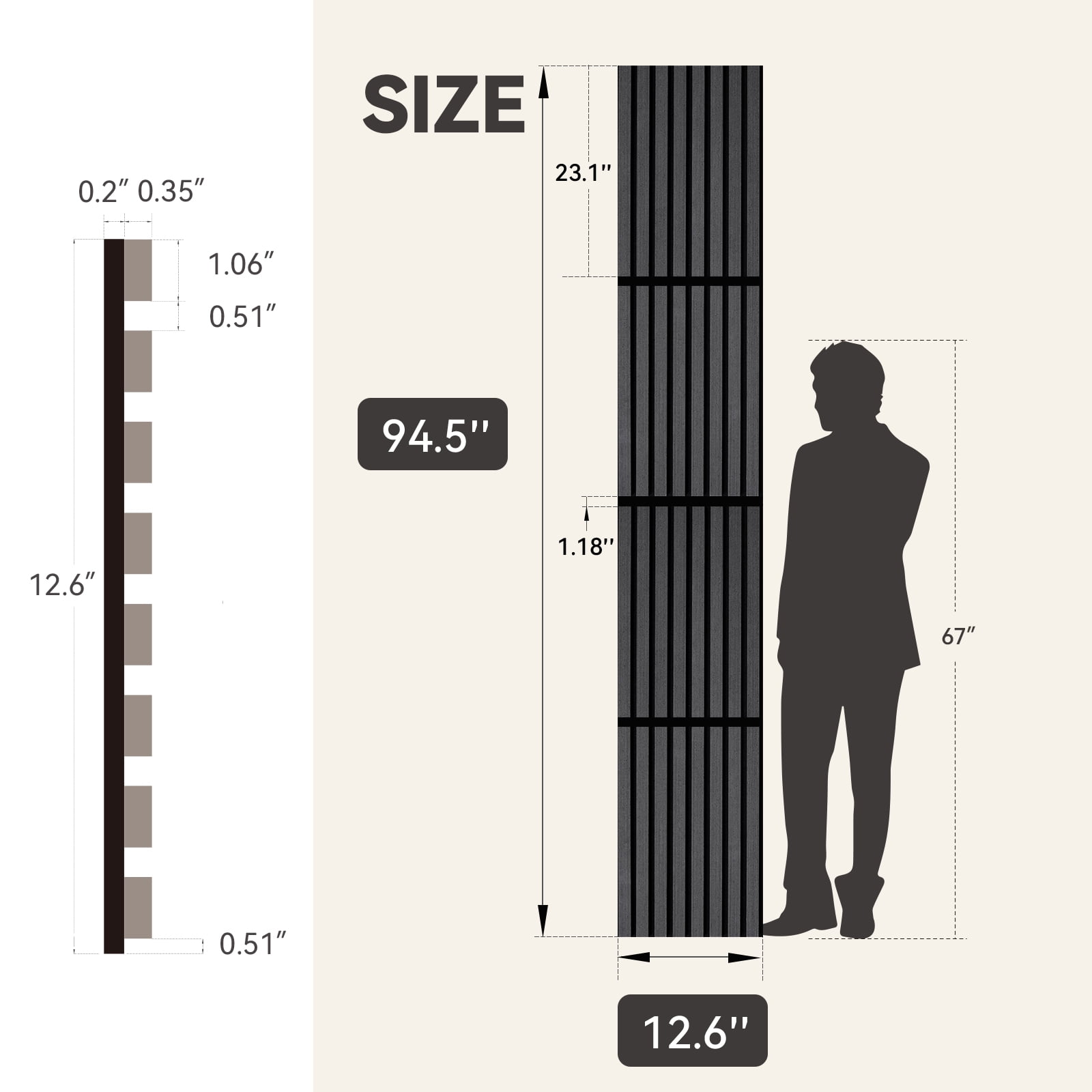 Upick Foldable Acoustic Wall Panels, 4 Pack 94.5" x 12.6" MDF Slat Wood Panels for Wall, Sound Absorbing Wall Panels for Interior Wall Decor, Matte Black
