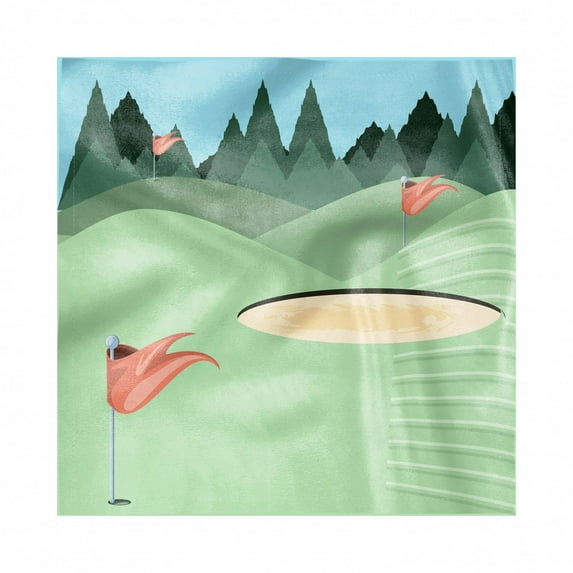 Golf Course Scene Decorative Napkins Set of 4, Print of Hills Flags and Pine Tree Woodland Scenery, Silky Satin Fabric for Brunch Dinner Party, 18", Pale Green Forest Green, by Ambesonne