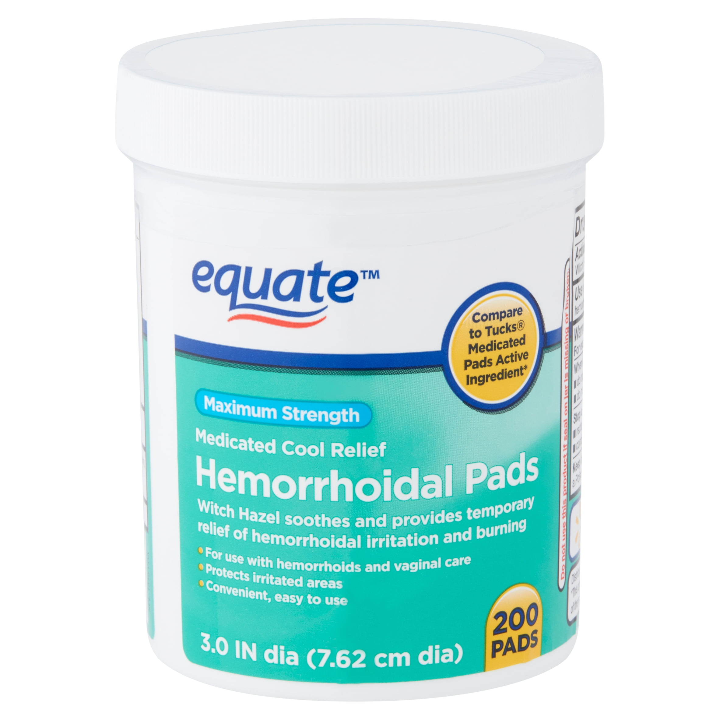 Equate Maximum Strength Medicated Cool Relief Hemorrhoidal Pads, 200 count