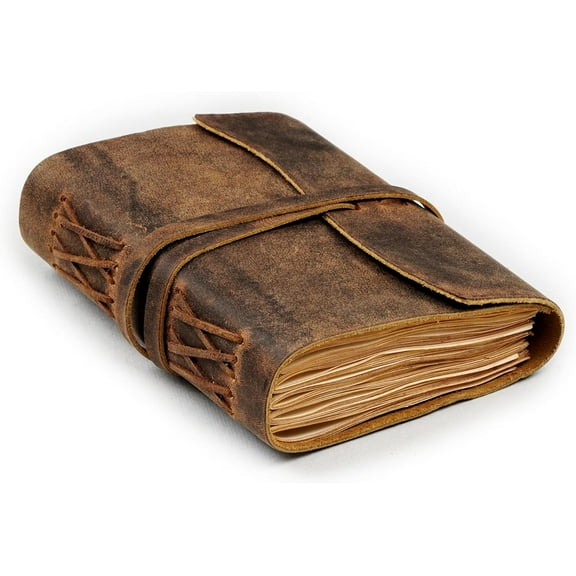 Leather Bound Journal - Rustic Brown, 7"X5", 220 Pages - Vintage Blank Paper Diary for Writing, Drawing, Sketchbook, and Travel Notebook - Ideal for Women and Men
