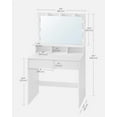 thumbnail image 4 of VASAGLE Vanity Desk, Makeup Vanity, Vanity Table with Large Mirror, LED Lights with Adjustable Brightness, 2 Drawers and 3 Compartments, Modern Makeup Desk, White, 4 of 6