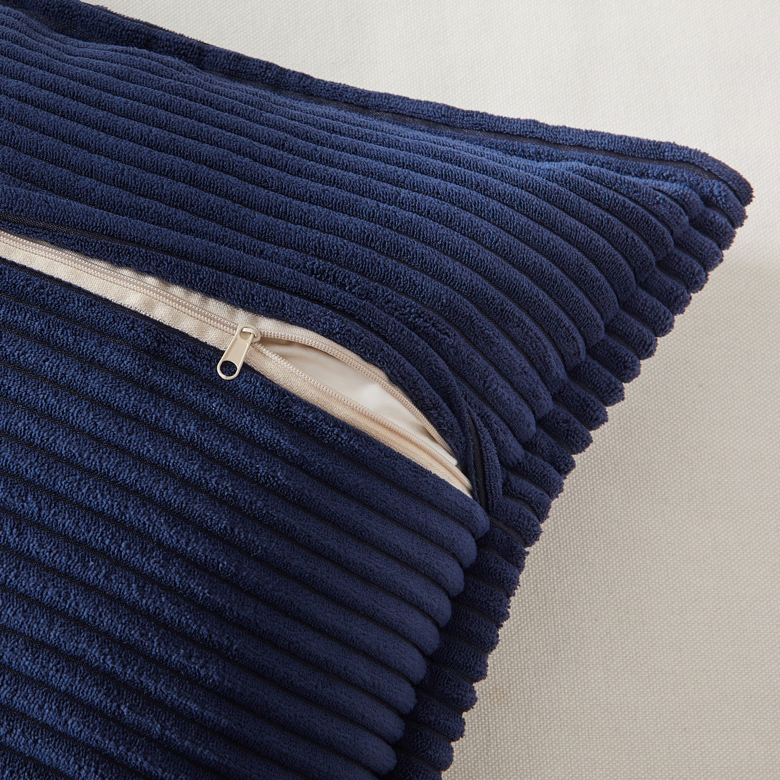 Topfinel 18" x 18" Wide Side Pillowcase,Corduroy Decorative Textured Pillow Cover, Navy,Set of 2