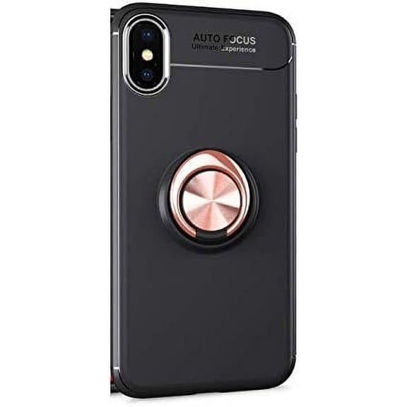 iPhone Xs Case,360 Degree Rotation Invisible Metal Ring Kickstand Protective Case Compatible Magnetic Car Mount Soft TPU Shockproof Anti-Scratch Ultra-Slim Cover,Black Rose Gold