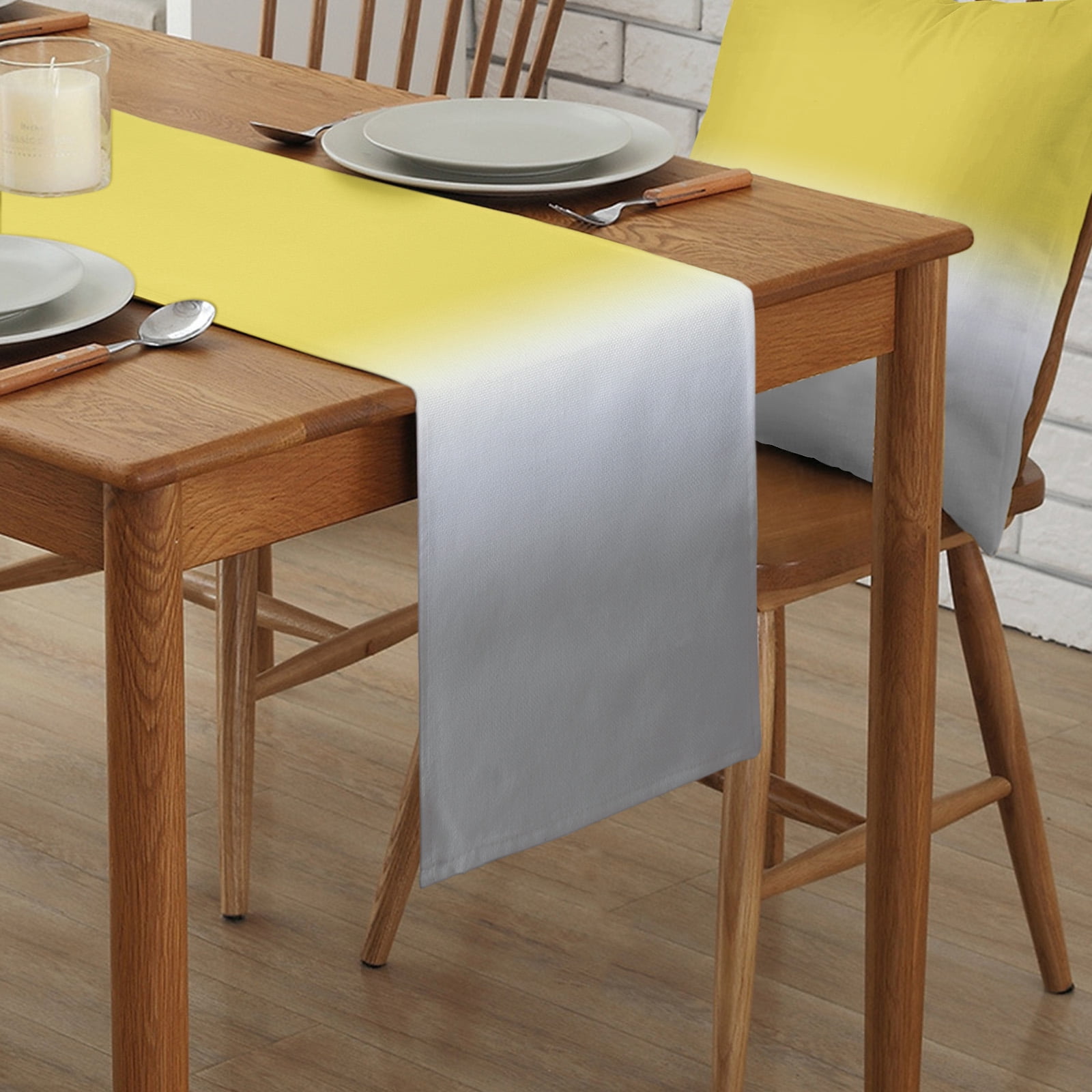 Ldtrchee Yellow White Grey Ombre Table Runner 36 Inches, Modern Abstract Aesthetics Bed Runner Dresser Scarves Tabletop for Indoor Outdoor Parties/Ceremony/Banquet, 13"x 36"