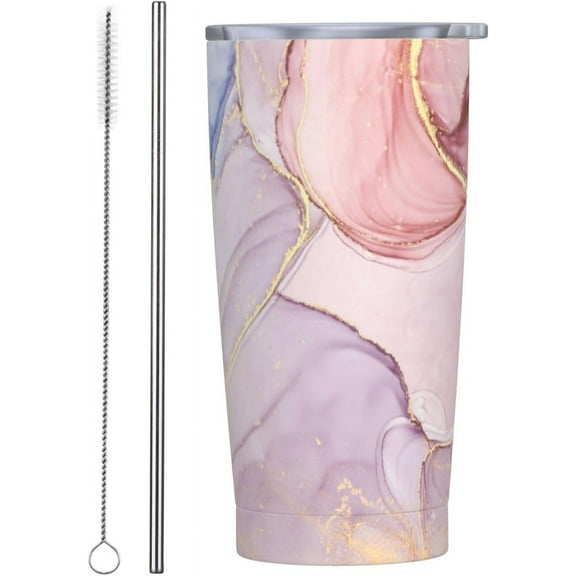 Pink Marble Waves Tumbler Stainless Steel Insulated Tumblers with Lid Straw Reusable Marbling Stone Coffee Travel Mug Tea Drinking Wine Smoothie Cups Birthday Gifts for Women 20 Oz