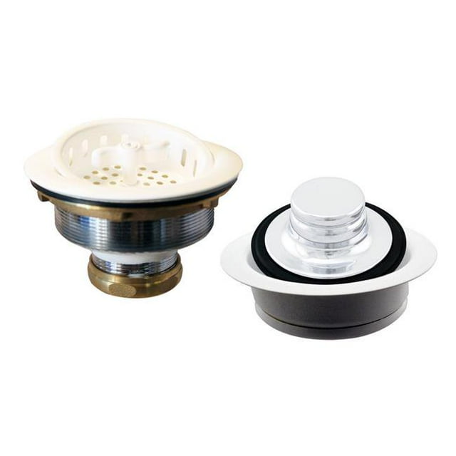 Westbrass Wing Nut Style Large Kitchen Basket Strainer with InSinkErator Style Disposal Flange and Stopper, Powder Coat White, D2155-50