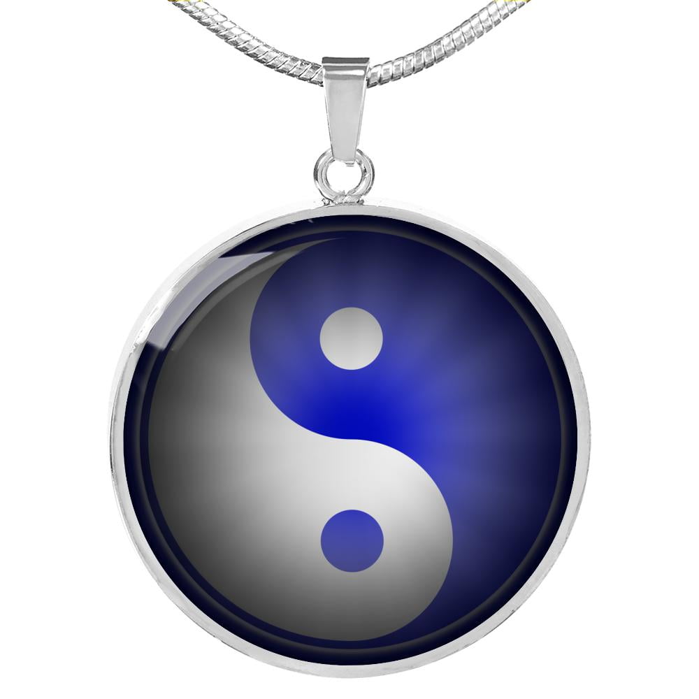 Men's Ladies Simulated Blue Sapphire W/ White Cz Yin Yang Necklace Pendant Chain 