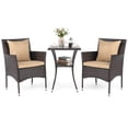 thumbnail image 2 of Costway 3PCS Patio Wicker Bistro Set, 2 Rattan Chairs with Double-Tier Tempered Glass Table Mix Brown+Beige, 2 of 10