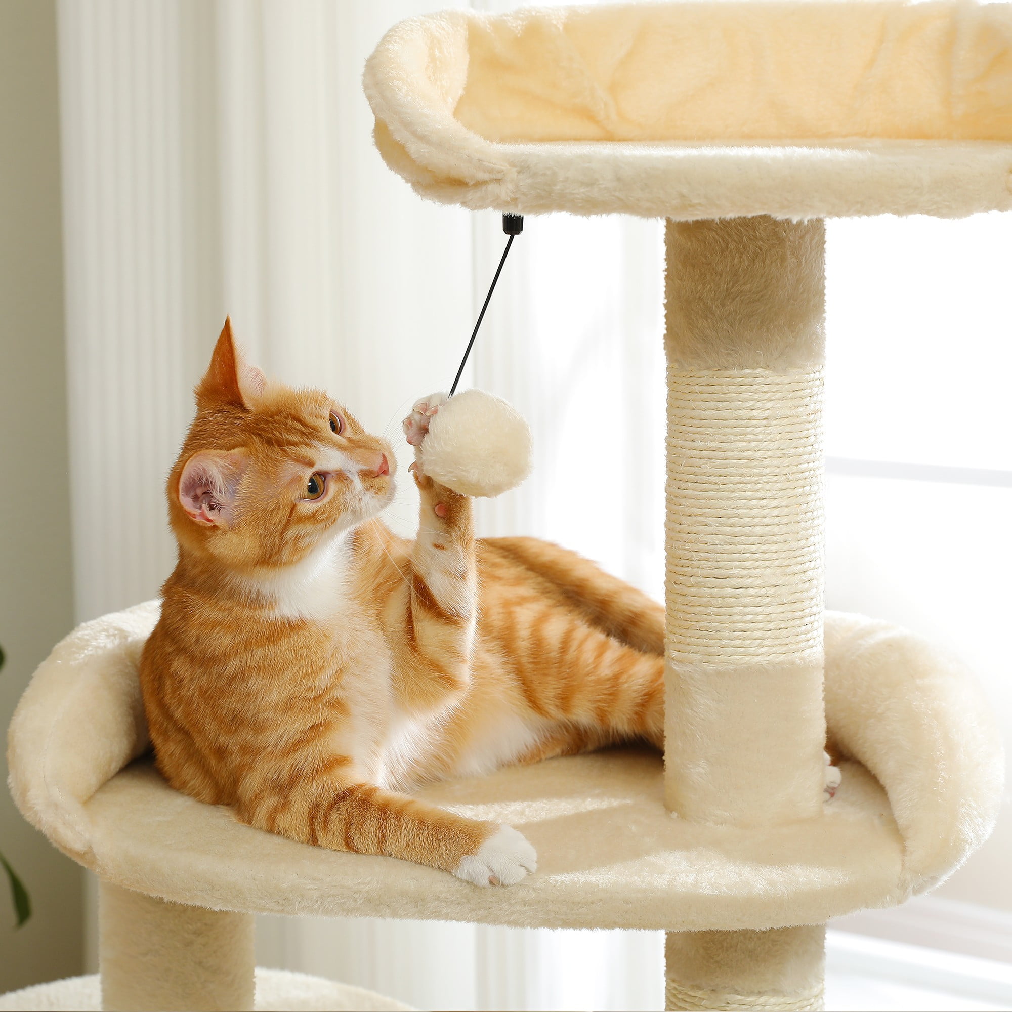 resenkos 51" Cat Tree Tower for Indoor Cats with Scratching Board, 2 Perches, Multi-Level Cat Condo Furniture for Small and Medium Kittens, Beige
