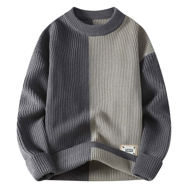 RKSRN Mens Sweater Fall Winter Warm Colorblock Knit Sweaters Crew Neck Sweaters Long Sleeve Crew Neck Tops Soft Loose Sweaters
