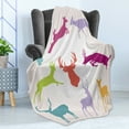 thumbnail image 4 of Antlers Soft Flannel Fleece Blanket, Silhouette Arragement of Jumping Running Walking Standing Deers Wilderness Nature, Cozy Plush for Indoor and Outdoor Use, 60" x 80", Green Teal, by Ambesonne, 4 of 5