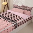 thumbnail image 2 of Castle Fairy Retro Lace Trim Stripe Zipper Twin Comforter Sets with Fitted Sheet and 2 Pillowcases,Minimalism Heart Grid Zipper Bedding Set,Pink Black,Reversible, 2 of 7