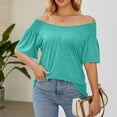 thumbnail image 4 of ALLLIST Going Out Tops for Women Solid Green Short Sleeve Crew Neck Flounce Loose T-Shirts Breathable Blouses for Women Dressy Casual, 4 of 8