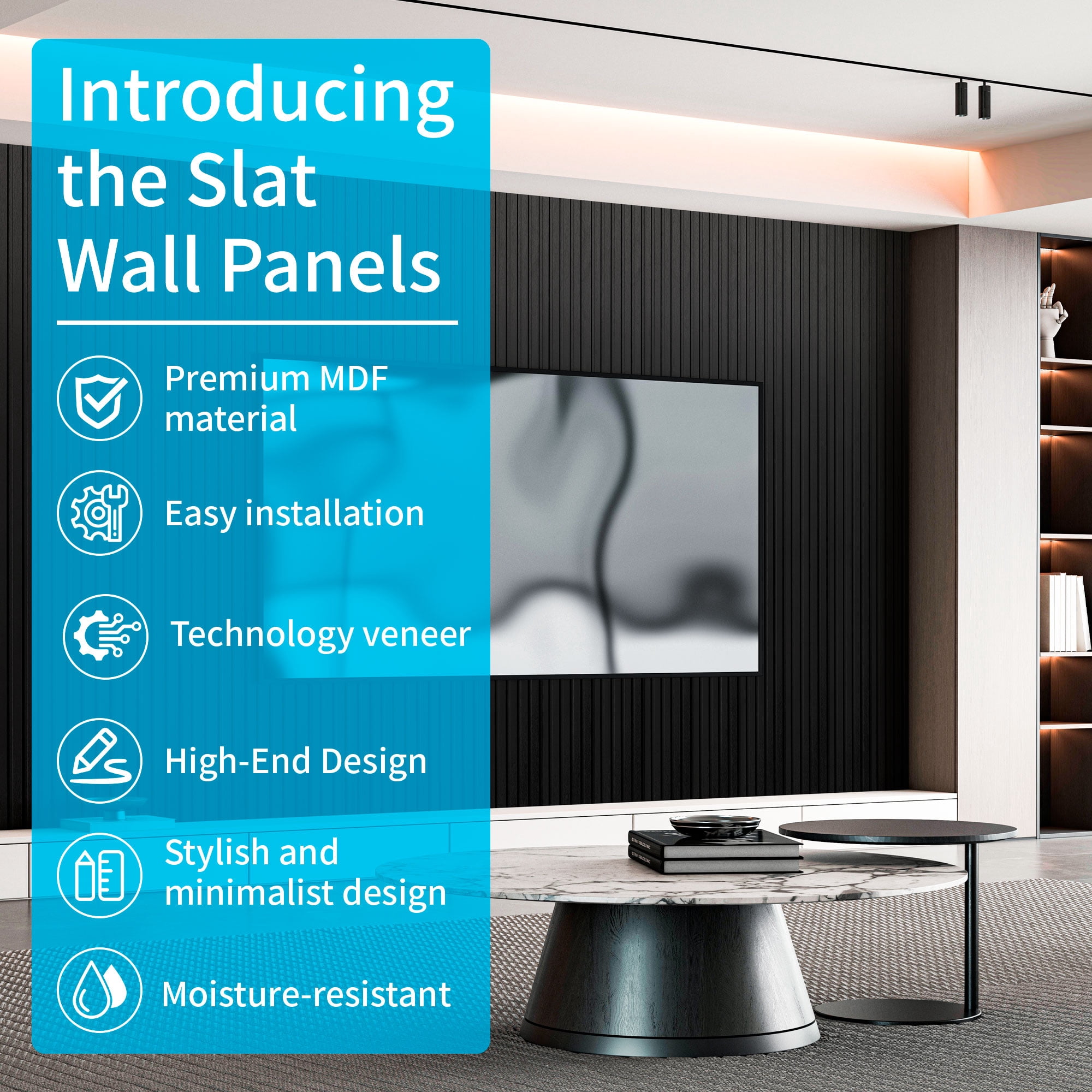 6PCS 94.49'' x 7.44'' MDF Slat Wall Paneling for Interior Decor and Ceiling Decoration, 3D Wood Decorative Wall Panels,Matte Black