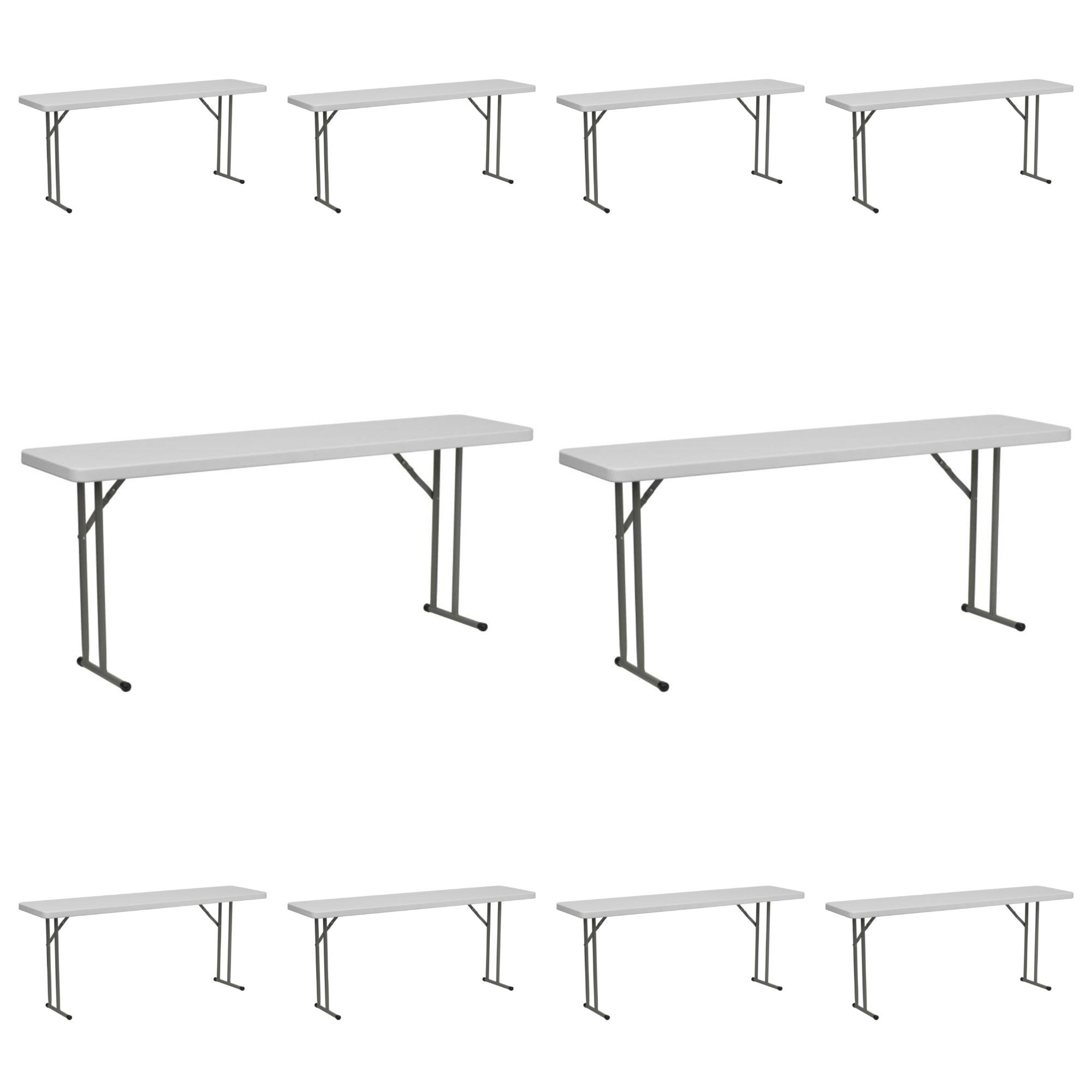 10 Pack 18''x72'' Six Foot Granite White Plastic Folding Table