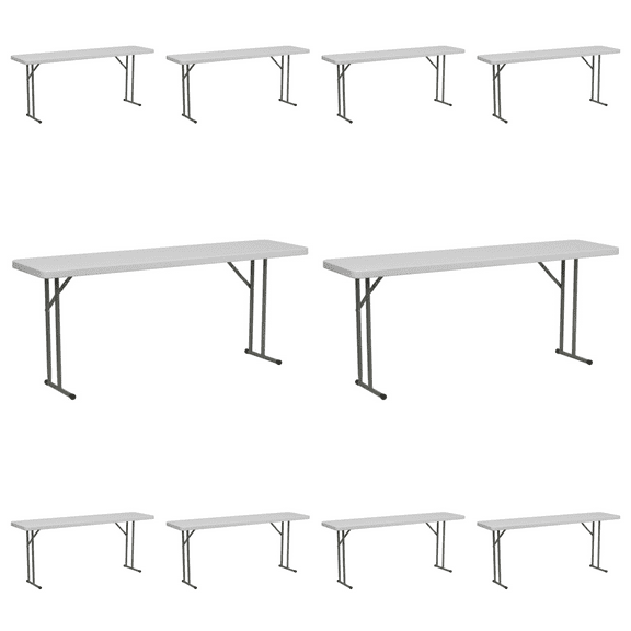 10 PACK 18'' x 72'' Granite White Plastic Folding Table - Seminar Training Plastic Folding Table