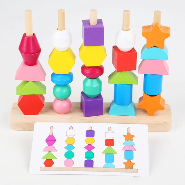 Set of Five Beaded Toys Enlightenment Sensory Toys Wooden for Kids Toddlers Baoblaze juguetes de cuentas