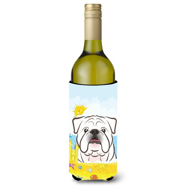 ""Caroline'S Treasures Bb2088Literk """"Bulldog Inglés Blanco Playa De Verano"""" Botella De Vino Hugger Koozie 750Ml Multicolor""