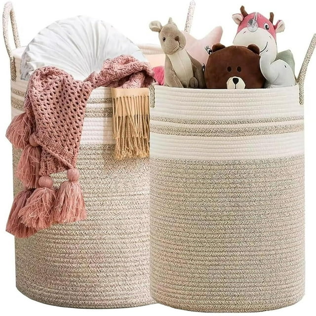 2 Pack 58L Grande Cesta de Lavandería de Cuerda Tejida con Asas - Cesto para Ropa Sucia, Canasta Ropa Organizadora, Multiusos, Portátil, Decorativa