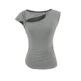 thumbnail image 2 of Fengqque Women's Cotton Cap Sleeve T-Shirts Asymmetrical Neck Cutout Side Ruched Slim Fit Soft Stretchy Comfy Top Gray M(M), 2 of 5