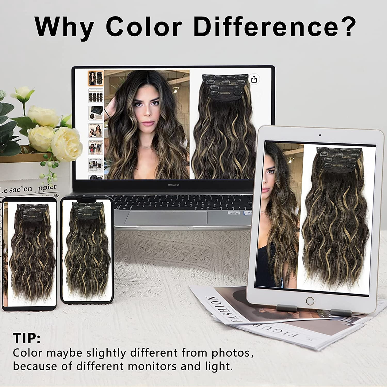 Clip in Long Wavy Synthetic Hair Extension 20 Inch Black to 