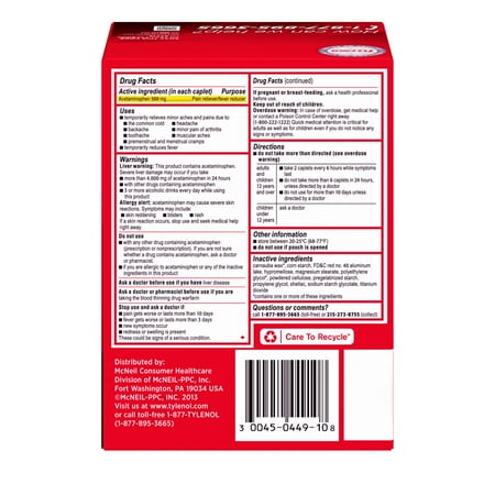 Tylenol Extra Strength Caplets with Acetaminophen, 2-pack of 50 ct