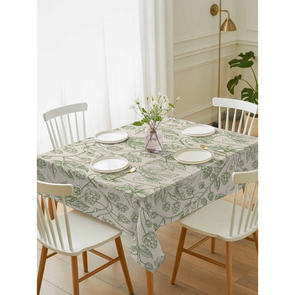 Sage Green Flowers Tablecloth Rectangle Table Cloth 52x70, Waterproof Tablecloth Outdoor Table Cloth, Rustic Pastoral Botanical Floral Leaf Washable Table Cover for Kitchen Dinning Party