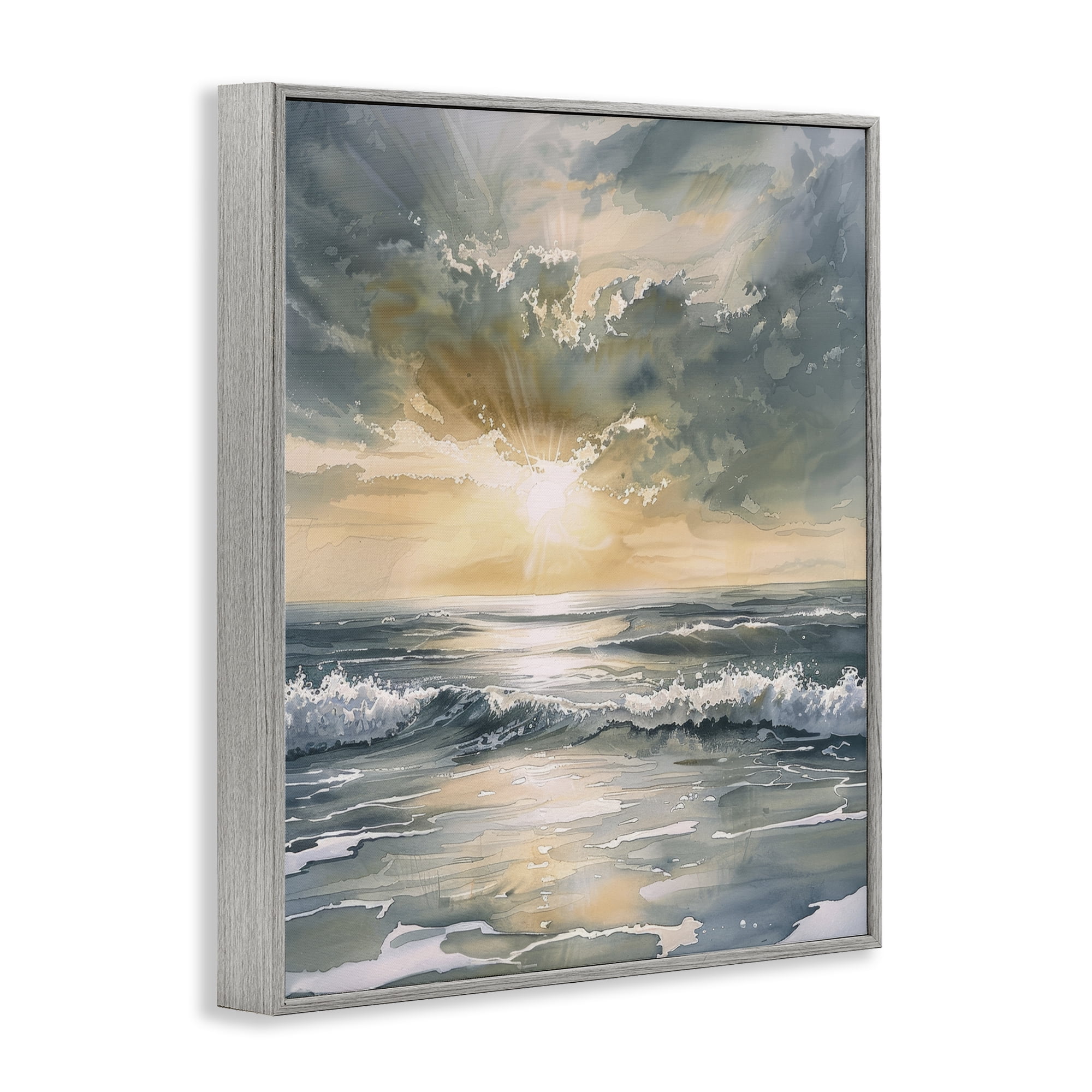 Stupell Industries Sunlit Waves Golden Reflection Gray Framed Giclee Art, design by Petal Prints Design