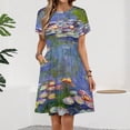 thumbnail image 2 of Water Lilies Short Sleeve Dress Women Summer Evening Dresses Ladies Sundress, 2 of 7