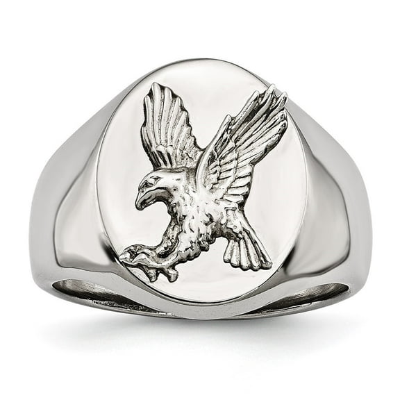 Auriga Fine Jewelry Stainless Steel Polished with Sterling Silver Rh-plated Eagle Ring for Men Size 10