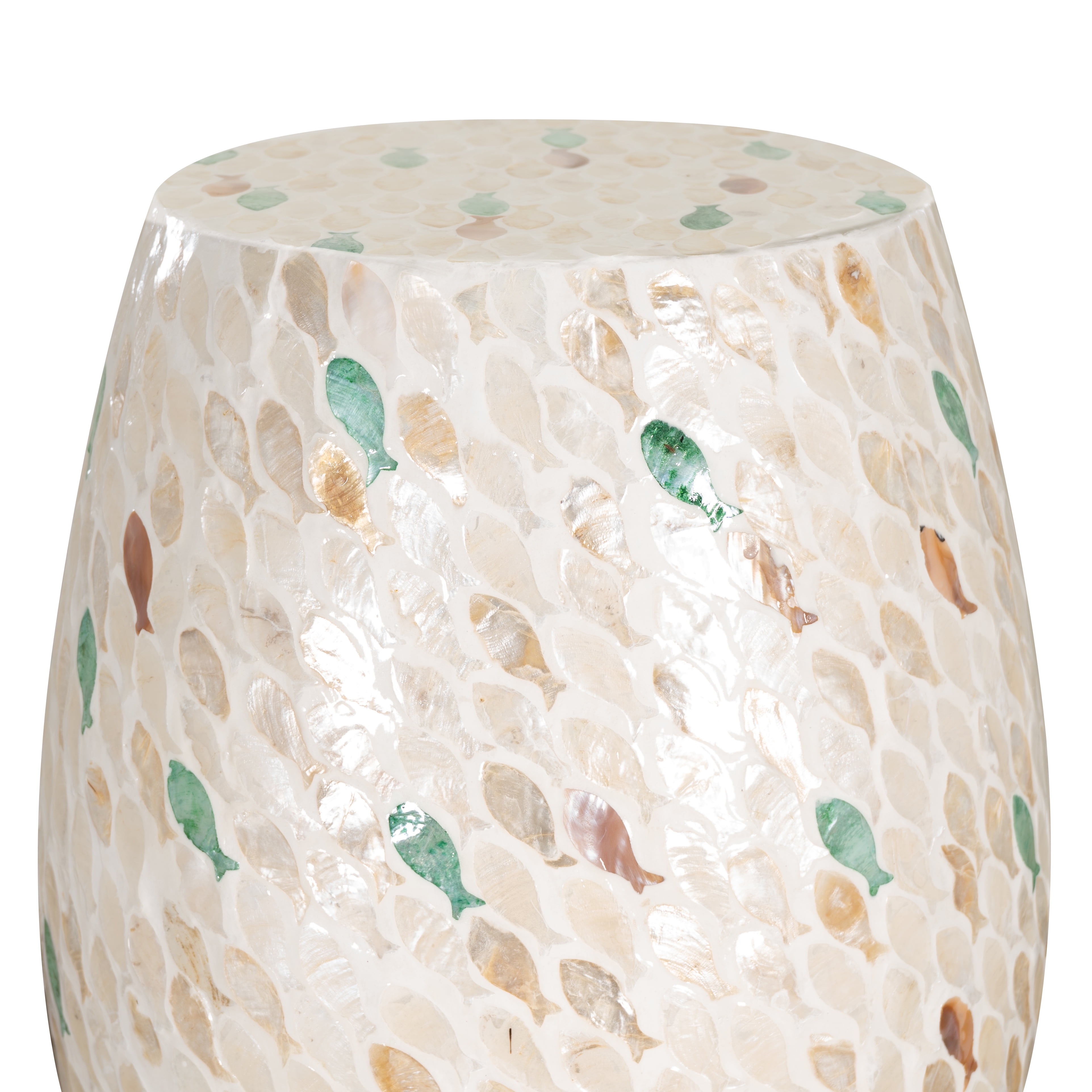 Linon Prescott Indoor Drum Accent Table, 19.75" Tall, Multicolor Fish Mosaic on Ivory