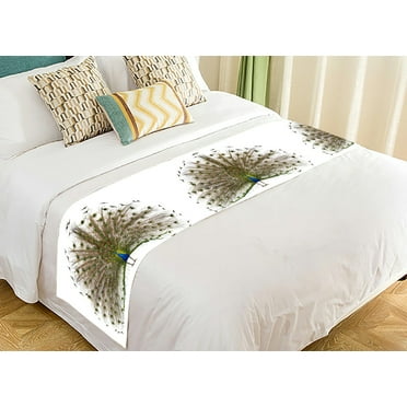 ABPHQTO Male Peafowl Displaying Tail Feathers Bed Runner Bedding Scarf Bed Decoration 20x95 inch