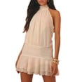 thumbnail image 1 of Women Ruffle Halter Neck Mini Dress Mock Neck Open Back Tiered Dress Y2K Mesh Layered Dresses Color L, 1 of 7
