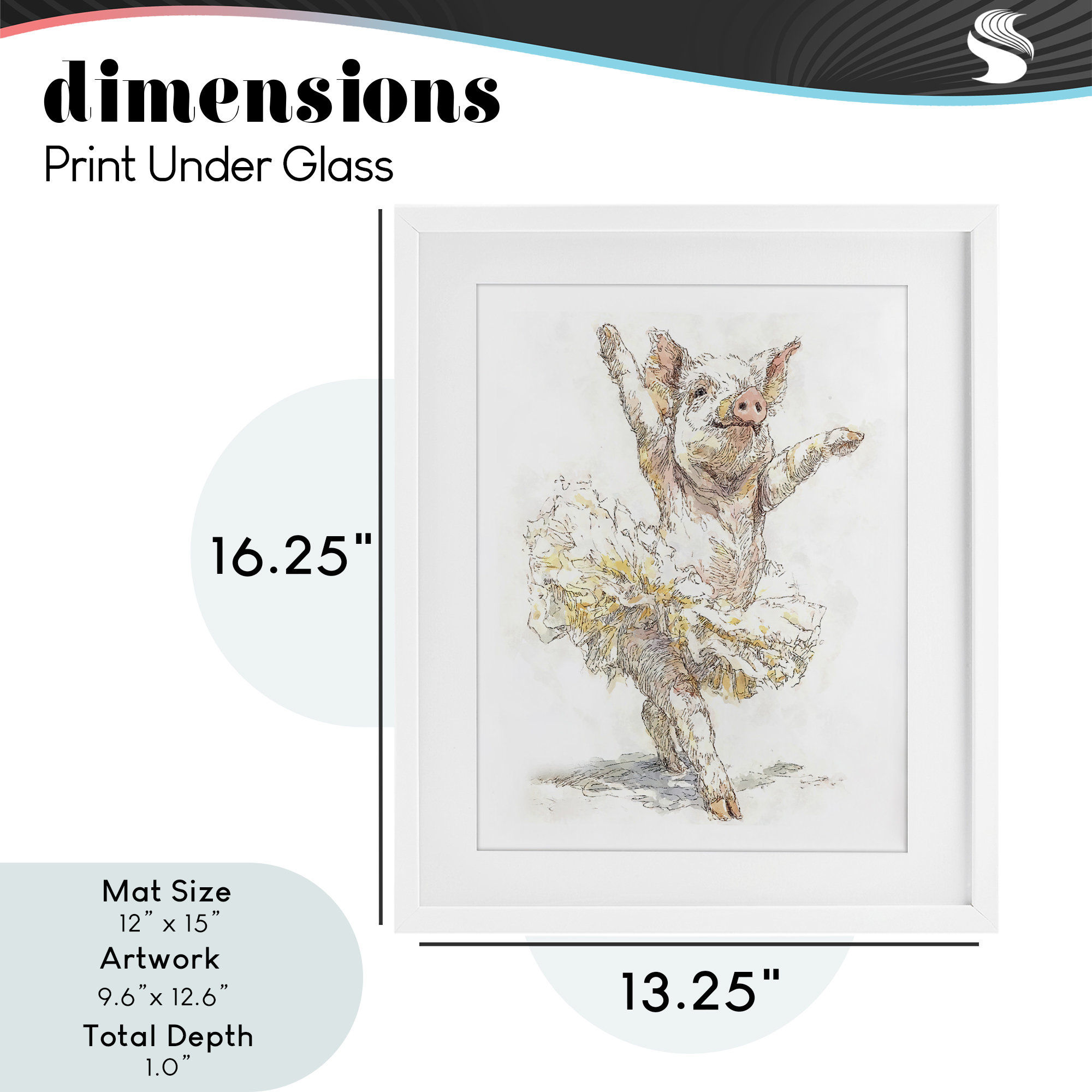 Ballet Pig Tutu White Framed Print Under Glass, design by Ziwei Li