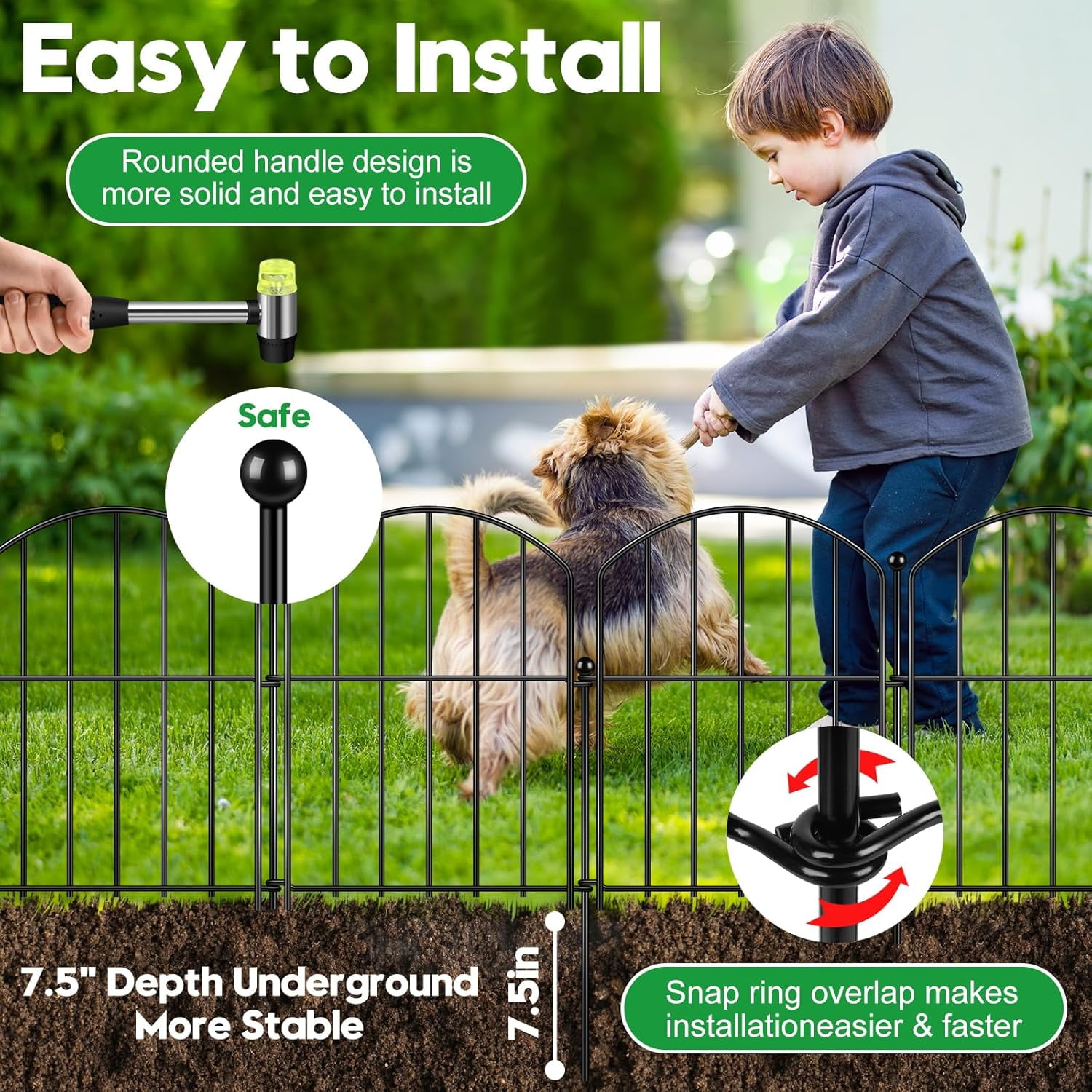 Decorative Garden Fence 17in (H) x20ft (L), Arched Rustproof Metal No Dig Fence for Dogs & Rabbit, Ornamental Animal Barrier for Flower Beds, Border Panels Fencing for Yard &  Outdoor Decor