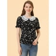 thumbnail image 3 of Unique Bargains Women's Peter Pan Collar Ruffled Bubble Short Sleeve Floral Blouse M Black, 3 of 6