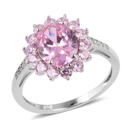 Pink Zircon Ring - Statement Ring Silver Cubic Zircon Pink White Cubic Zirconia CZ Gift Jewelry for Women Cttw 5.3 (10,11,5,6,7,8,9)