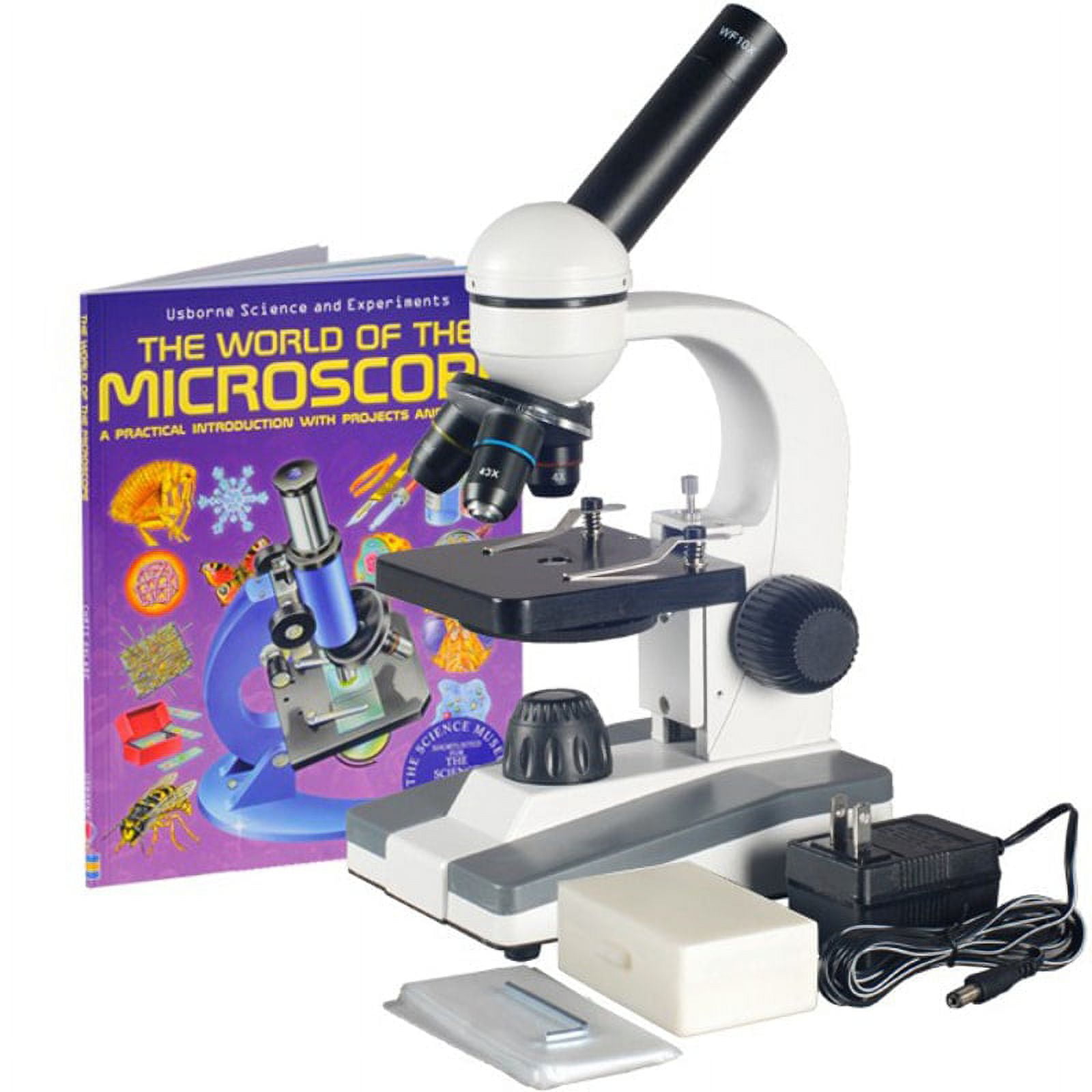 AmScope 40x-400x Biological Science Compound Microscope with 10-piece Slide Collection and Book