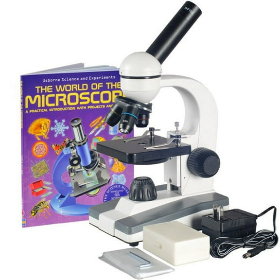 AmScope 40x-400x Biological Science Compound Microscope with 10-piece Slide Collection and Book