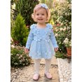 thumbnail image 6 of Cenuakty Baby Girl 2 Piece Outfit Adorable Flower Decor Long Sleeve Square Neck Tulle Romper Dress and Headband Set, 6 of 9