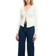thumbnail image 1 of Faithtur Women Deep V Neck Tops Summer Twist Knot Front Long Sleeve Slim Fit Shirt Trendy Solid Color Ruched Tee, 1 of 5