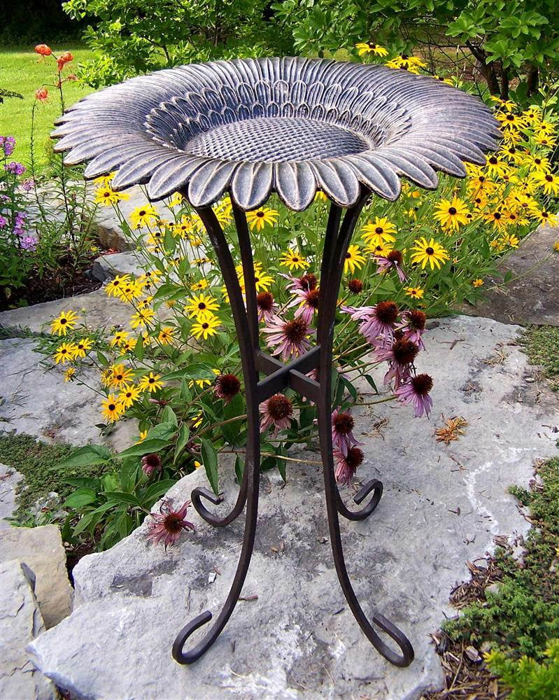 Antique Bronze Bird Bath w Sunflower Bowl & Four Leg Base - Walmart.com