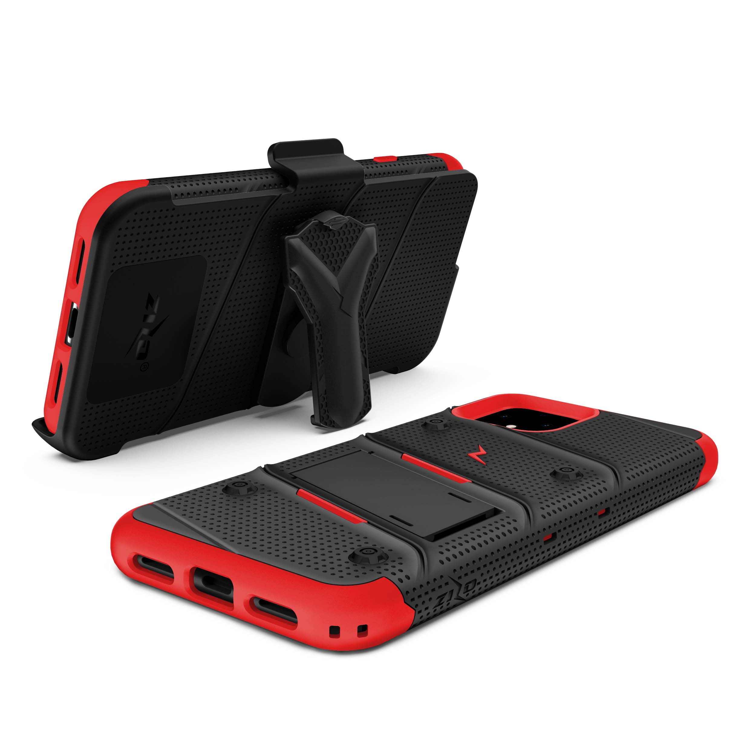 ZIZO BOLT Series Google Pixel 4 XL Case | Heavy-duty Military-grade Drop Protection w/ Kickstand Included Belt Clip Holster Tempered Glass Lanyard (Black/Red)